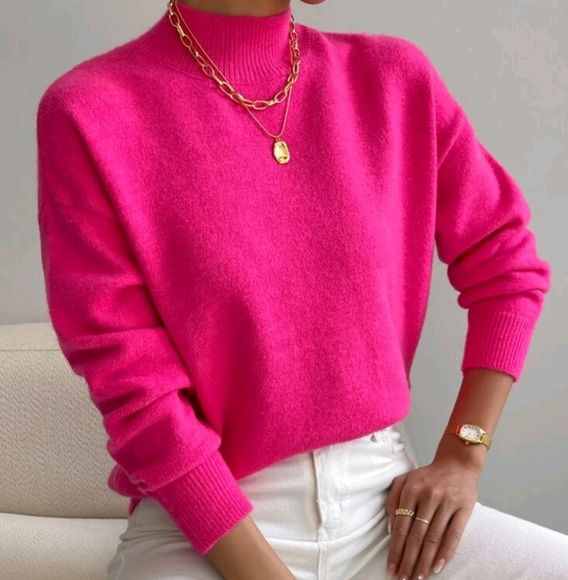 Sweaters - Mock Neck Drop Shoulder Sweater